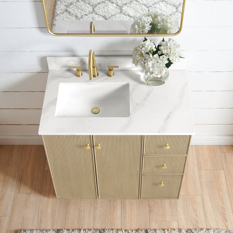 Vinnova 706936-AN-BK Oza 36" Free-standing Single Bath Vanity in Aged Natural Oak