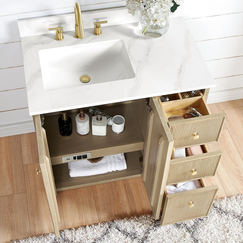 Vinnova 706936-AN-BK Oza 36" Free-standing Single Bath Vanity in Aged Natural Oak