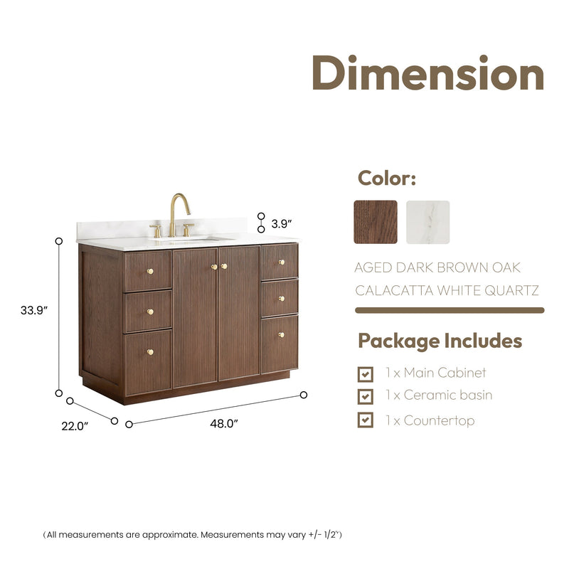 Vinnova 706948-AD-BK Oza 48" Free-standing Single Bath Vanity in Aged Dark Brown Oak