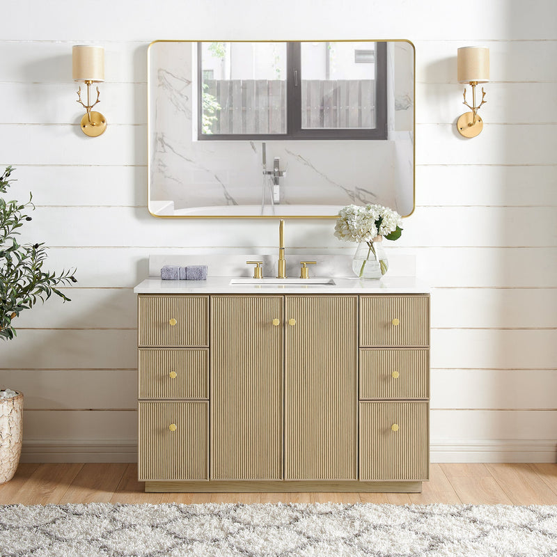 Vinnova 706948-AN-BK Oza 48" Free-standing Single Bath Vanity in Aged Natural Oak