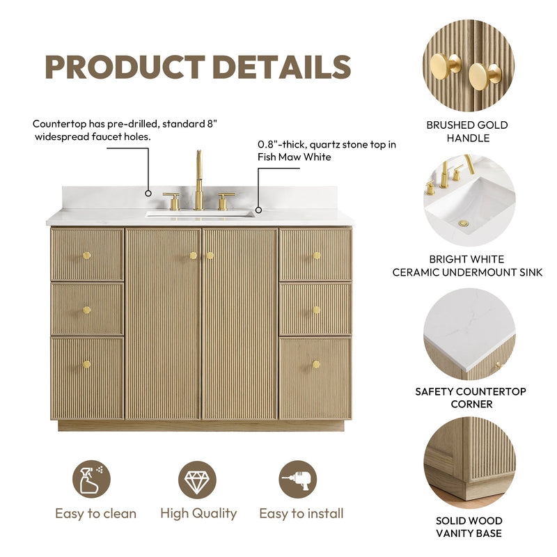 Vinnova 706948-AN-BK Oza 48" Free-standing Single Bath Vanity in Aged Natural Oak