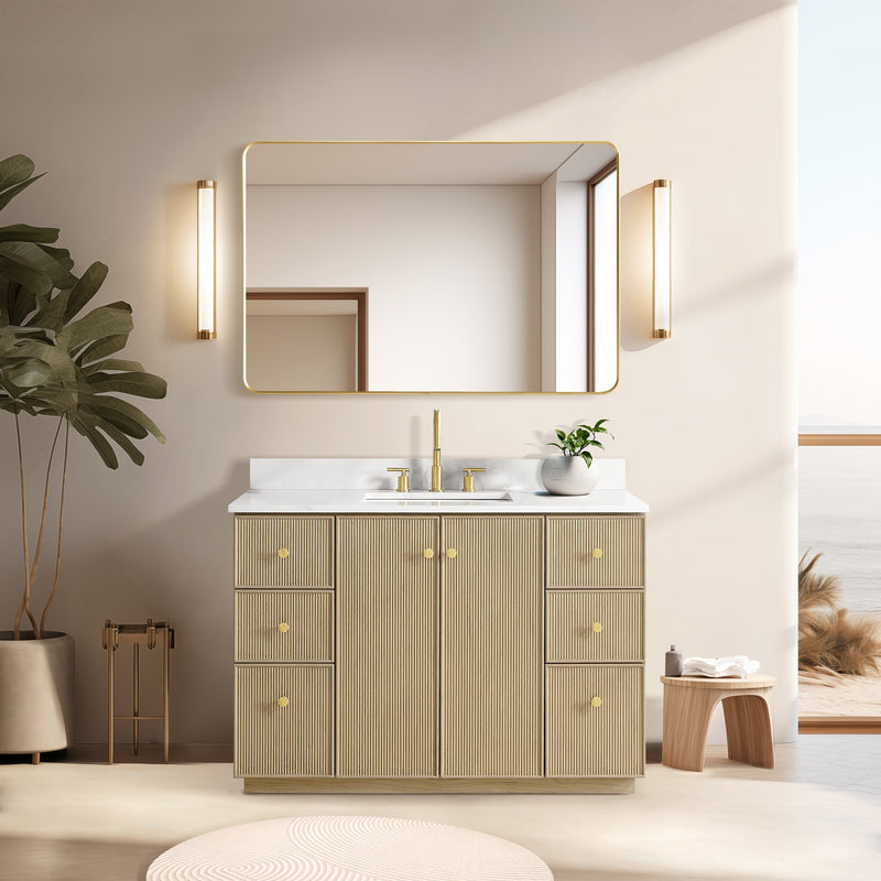 Vinnova 706948-AN-BK Oza 48" Free-standing Single Bath Vanity in Aged Natural Oak