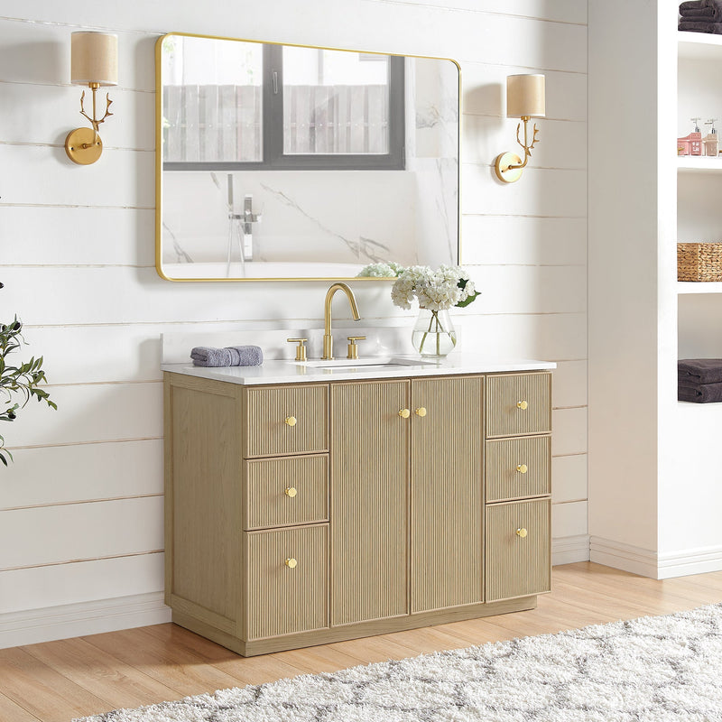 Vinnova 706948-AN-BK Oza 48" Free-standing Single Bath Vanity in Aged Natural Oak