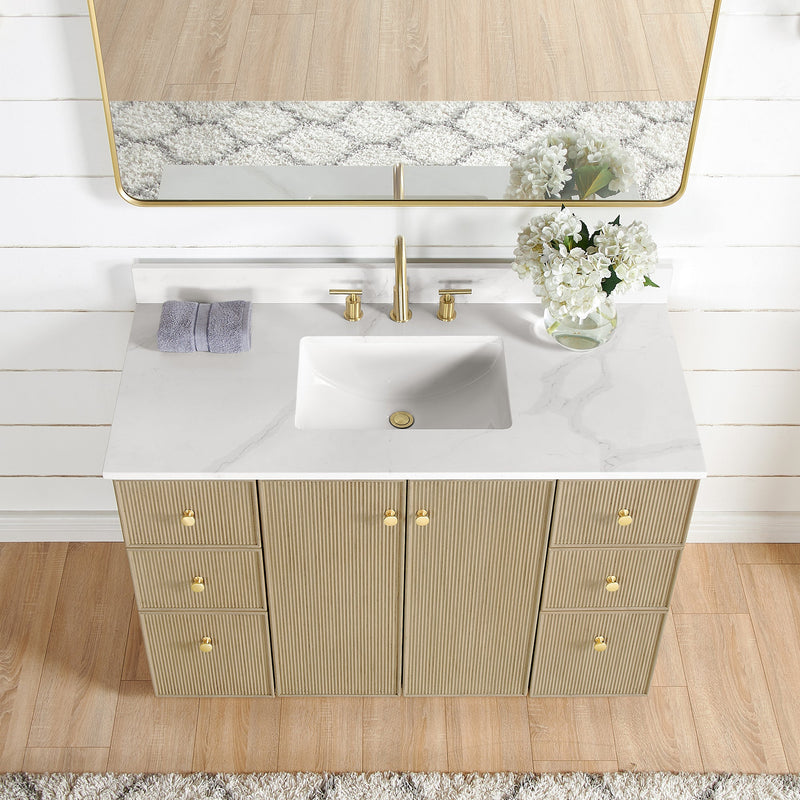 Vinnova 706948-AN-BK Oza 48" Free-standing Single Bath Vanity in Aged Natural Oak