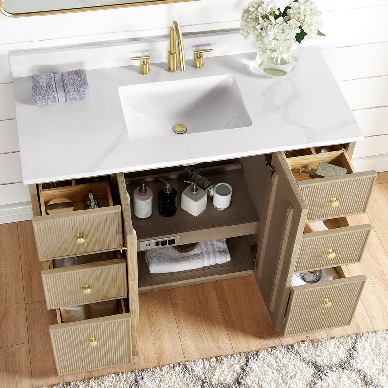 Vinnova 706948-AN-BK Oza 48" Free-standing Single Bath Vanity in Aged Natural Oak