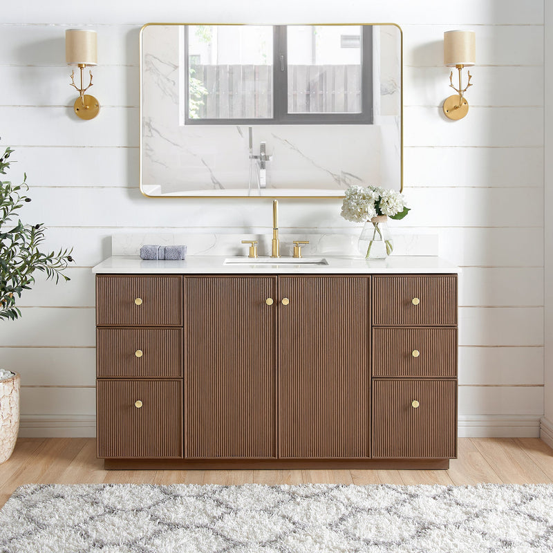 Vinnova 706960-AD-BK Oza 60" Free-standing Single Bath Vanity in Aged Dark Brown Oak