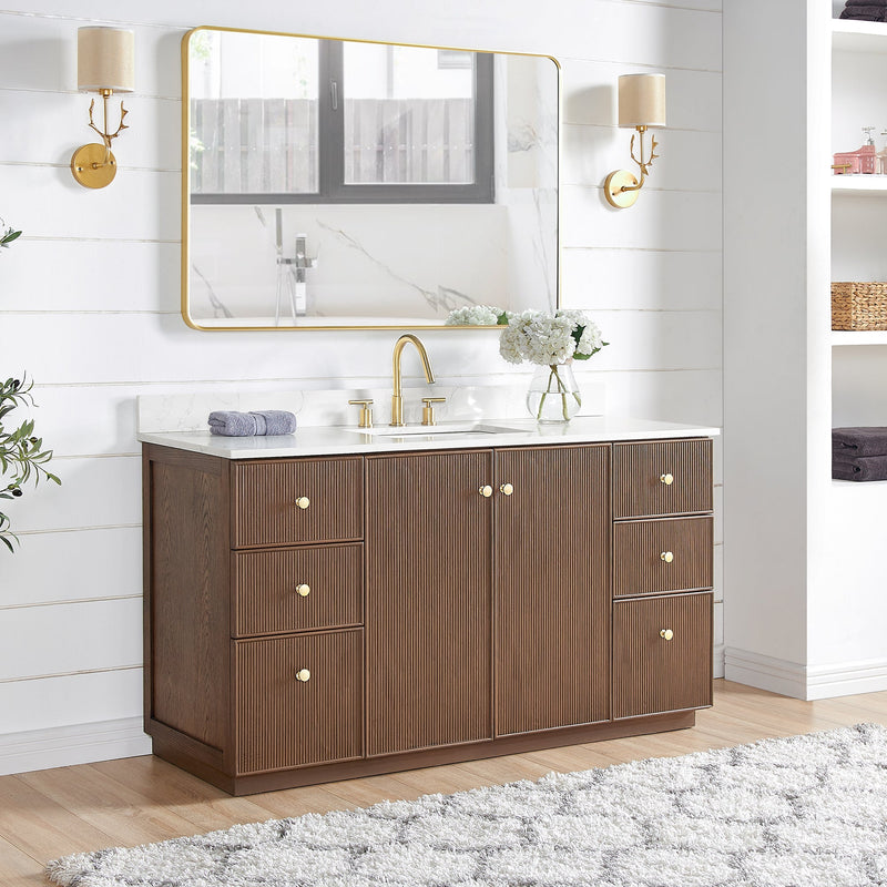 Vinnova 706960-AD-BK Oza 60" Free-standing Single Bath Vanity in Aged Dark Brown Oak