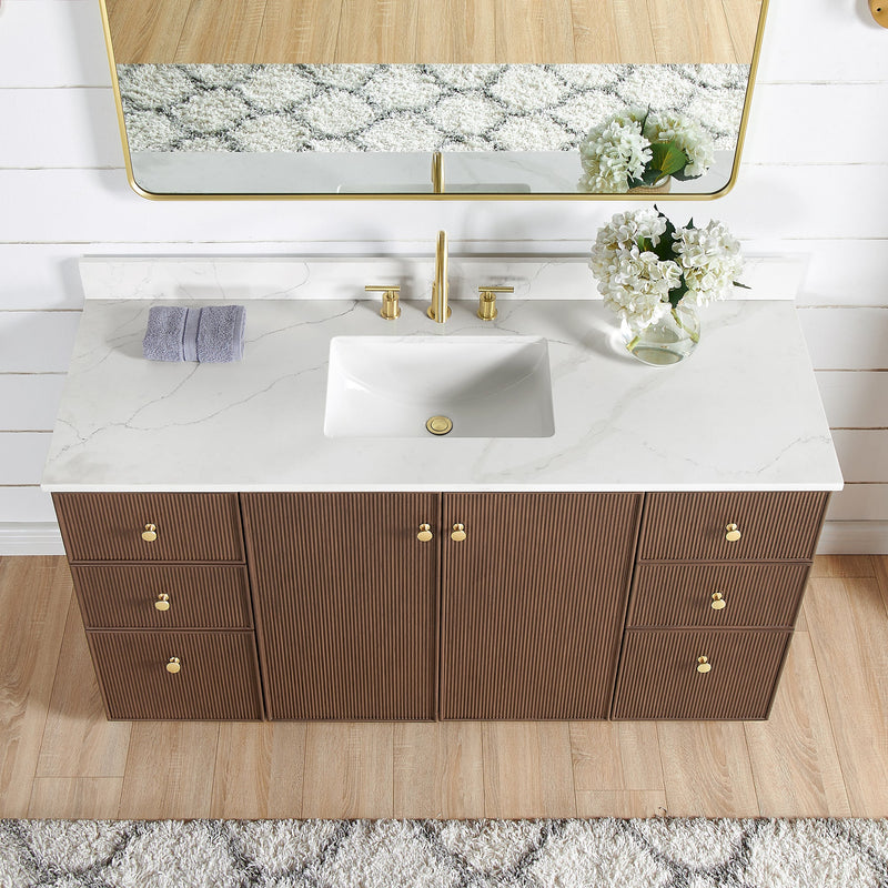 Vinnova 706960-AD-BK Oza 60" Free-standing Single Bath Vanity in Aged Dark Brown Oak