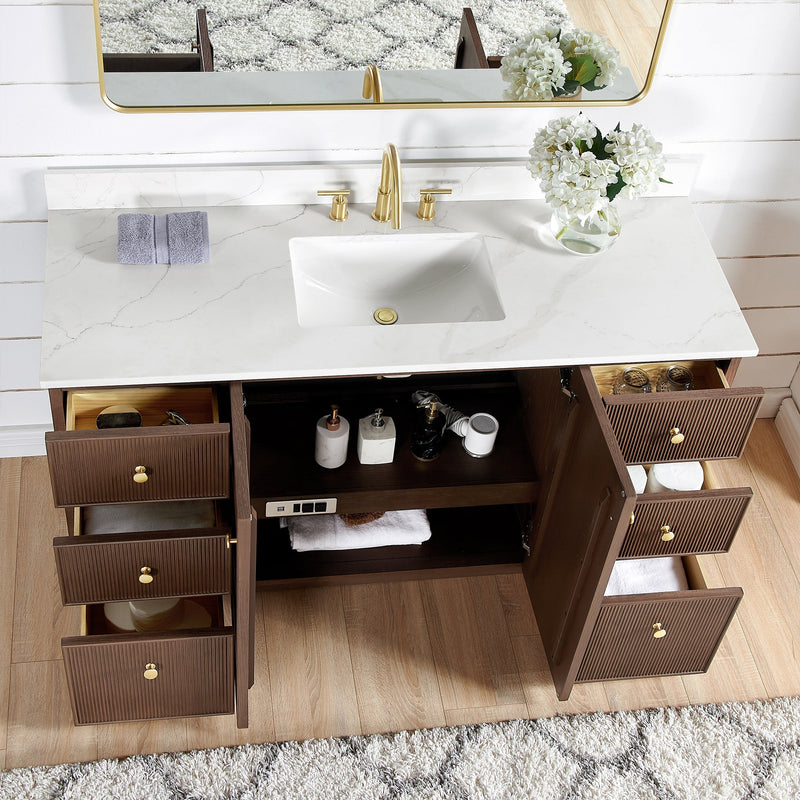 Vinnova 706960-AD-BK Oza 60" Free-standing Single Bath Vanity in Aged Dark Brown Oak