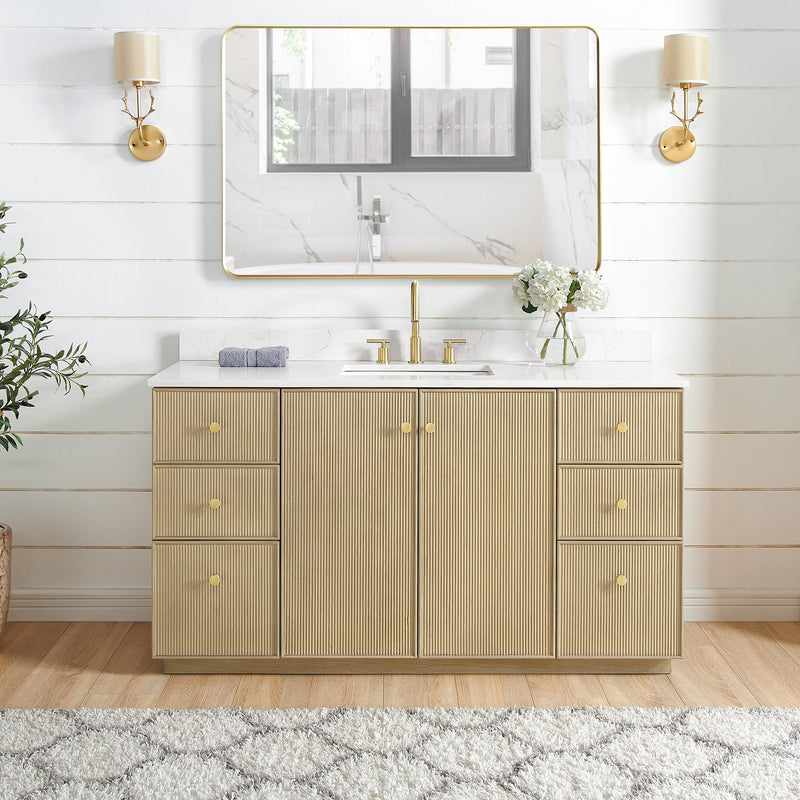 Vinnova 706960-AN-BK Oza 60" Free-standing Single Bath Vanity in Aged Natural Oak