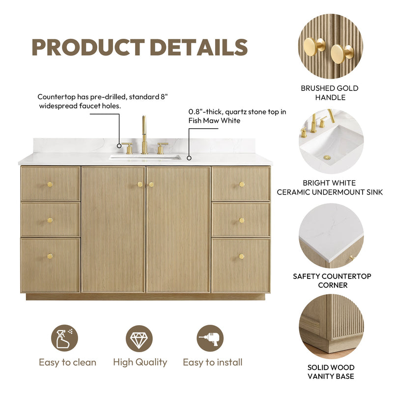 Vinnova 706960-AN-BK Oza 60" Free-standing Single Bath Vanity in Aged Natural Oak