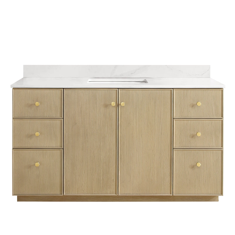 Vinnova 706960-AN-BK Oza 60" Free-standing Single Bath Vanity in Aged Natural Oak