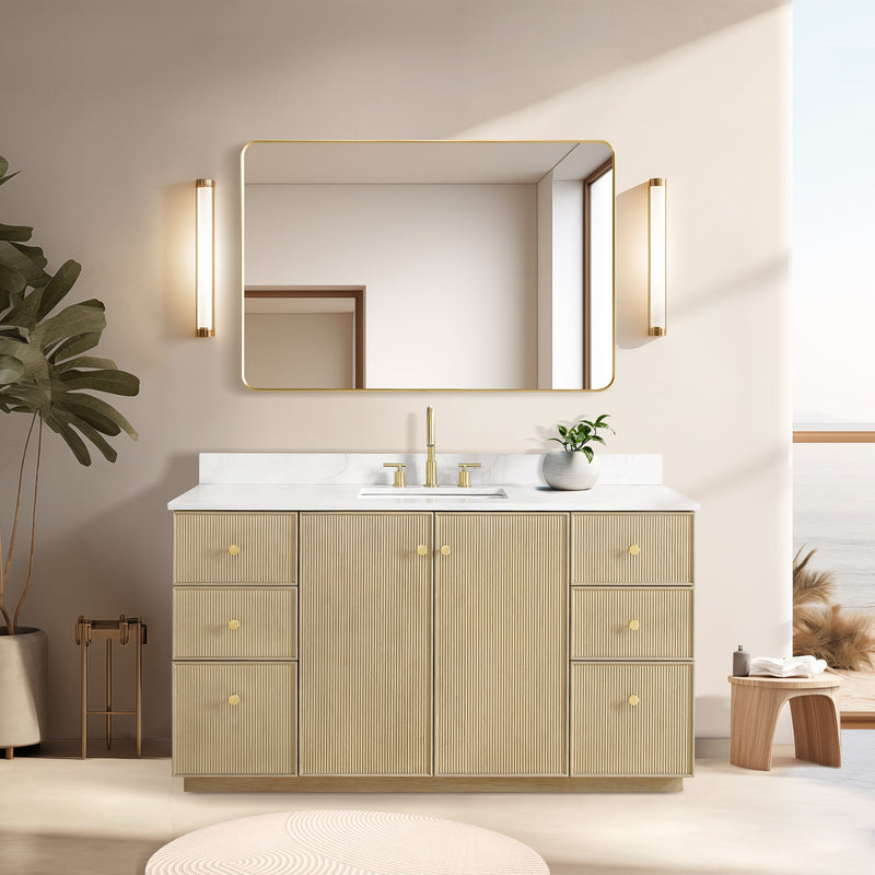 Vinnova 706960-AN-BK Oza 60" Free-standing Single Bath Vanity in Aged Natural Oak