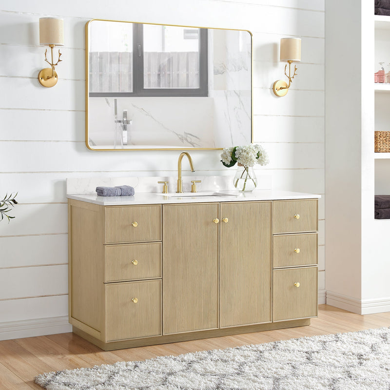 Vinnova 706960-AN-BK Oza 60" Free-standing Single Bath Vanity in Aged Natural Oak