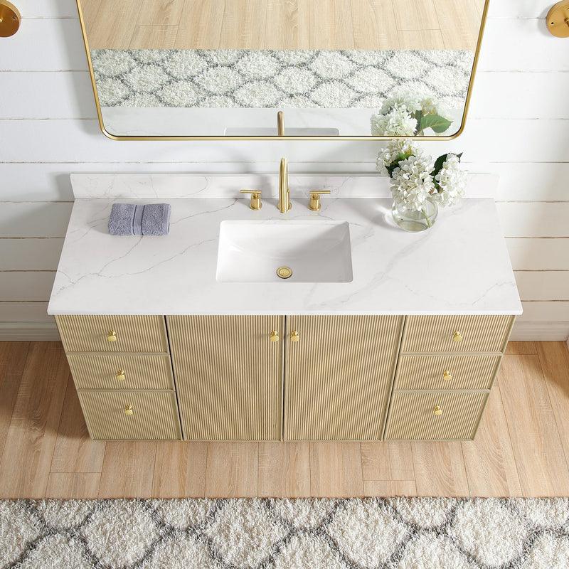 Vinnova 706960-AN-BK Oza 60" Free-standing Single Bath Vanity in Aged Natural Oak