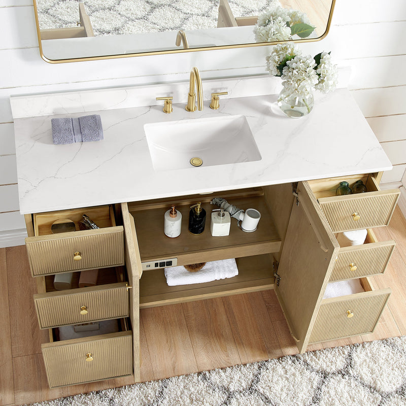 Vinnova 706960-AN-BK Oza 60" Free-standing Single Bath Vanity in Aged Natural Oak