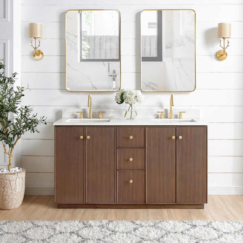 Vinnova 706960M-AD-BK Oza 60M" Free-standing Double Bath Vanity in Aged Dark Brown Oak