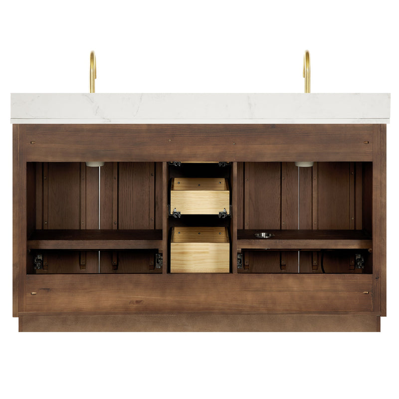 Vinnova 706960M-AD-BK Oza 60M" Free-standing Double Bath Vanity in Aged Dark Brown Oak