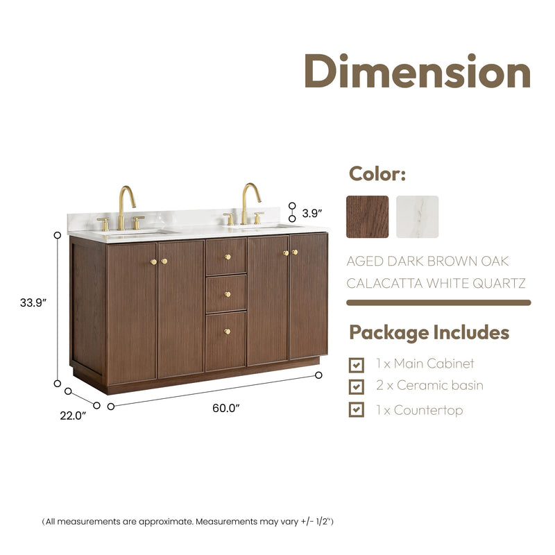 Vinnova 706960M-AD-BK Oza 60M" Free-standing Double Bath Vanity in Aged Dark Brown Oak