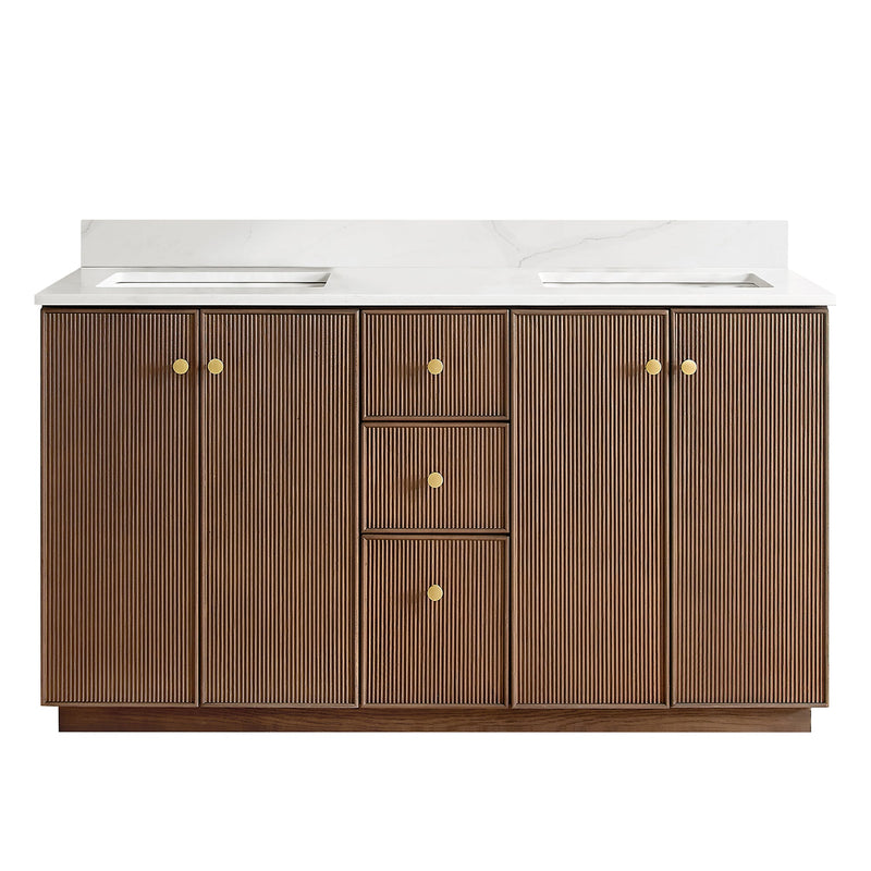 Vinnova 706960M-AD-BK Oza 60M" Free-standing Double Bath Vanity in Aged Dark Brown Oak