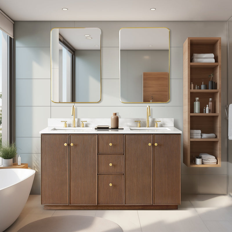 Vinnova 706960M-AD-BK Oza 60M" Free-standing Double Bath Vanity in Aged Dark Brown Oak