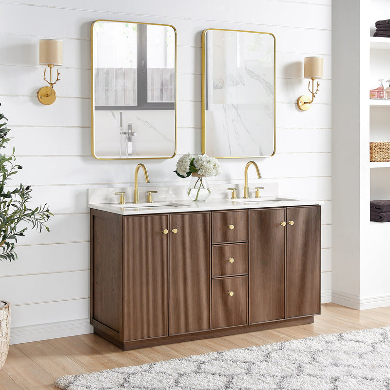 Vinnova 706960M-AD-BK Oza 60M" Free-standing Double Bath Vanity in Aged Dark Brown Oak