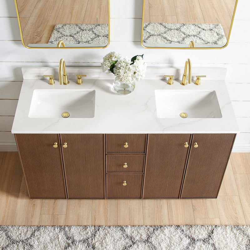 Vinnova 706960M-AD-BK Oza 60M" Free-standing Double Bath Vanity in Aged Dark Brown Oak