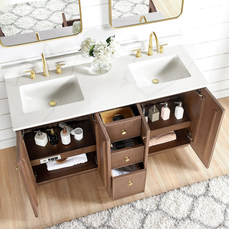 Vinnova 706960M-AD-BK Oza 60M" Free-standing Double Bath Vanity in Aged Dark Brown Oak