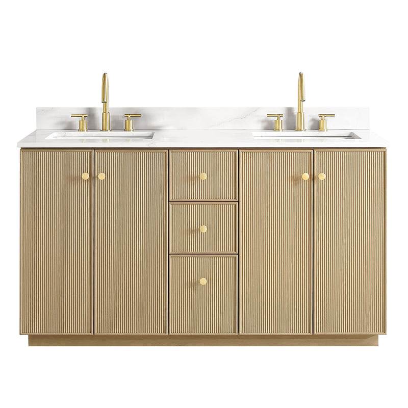 Vinnova 706960M-AN-BK Oza 60M" Free-standing Double Bath Vanity in Aged Natural Oak
