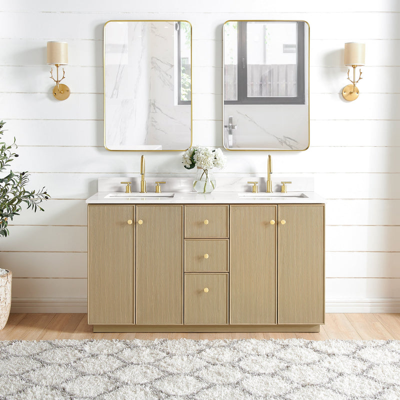 Vinnova 706960M-AN-BK Oza 60M" Free-standing Double Bath Vanity in Aged Natural Oak