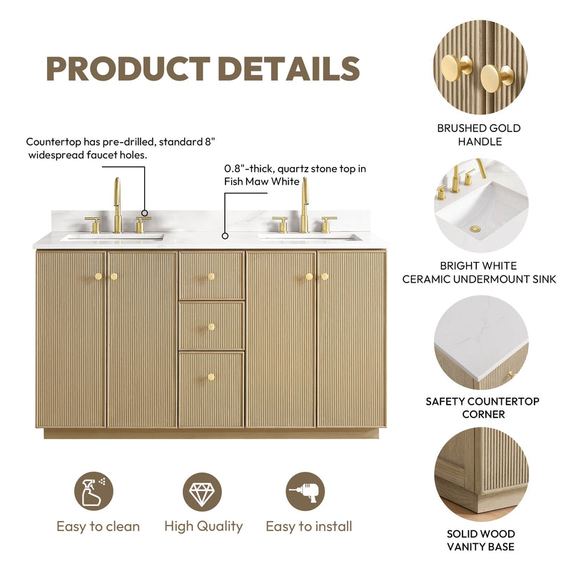 Vinnova 706960M-AN-BK Oza 60M" Free-standing Double Bath Vanity in Aged Natural Oak