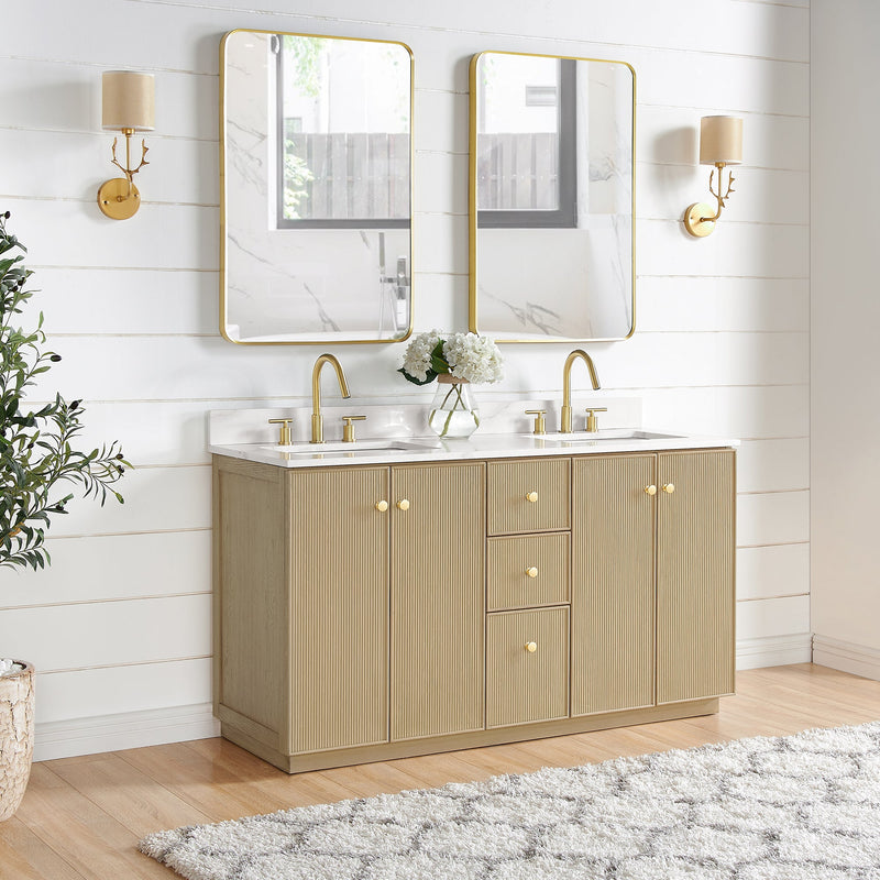 Vinnova 706960M-AN-BK Oza 60M" Free-standing Double Bath Vanity in Aged Natural Oak