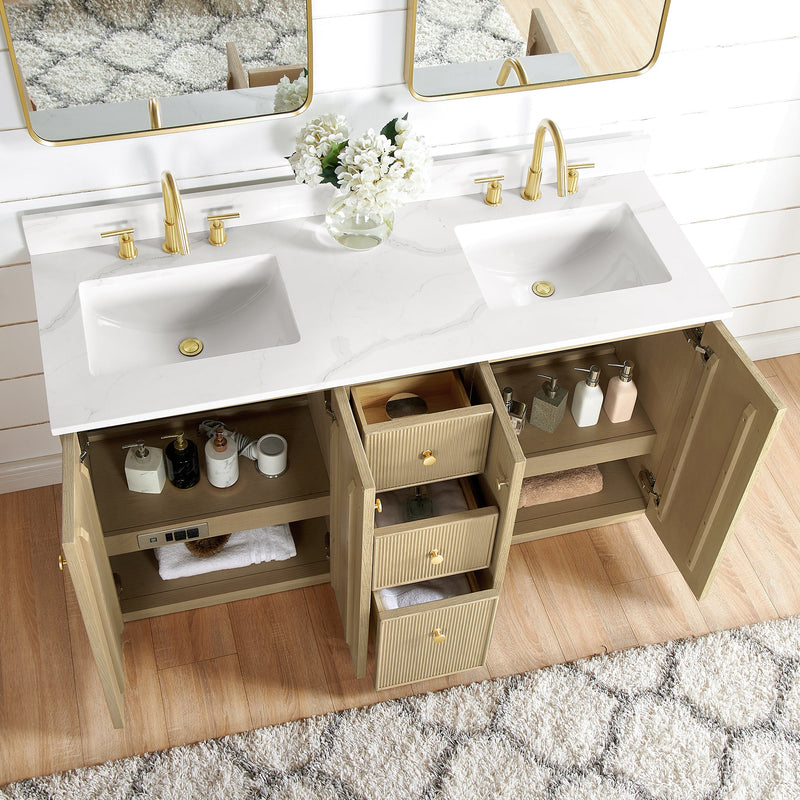 Vinnova 706960M-AN-BK Oza 60M" Free-standing Double Bath Vanity in Aged Natural Oak
