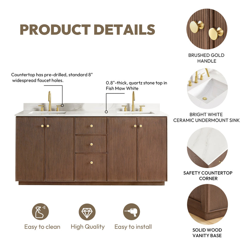 Vinnova 706972-AD-BK Oza 72" Free-standing Double Bath Vanity in Aged Dark Brown Oak