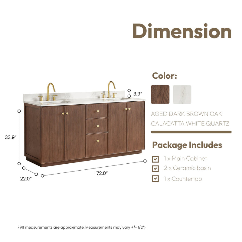 Vinnova 706972-AD-BK Oza 72" Free-standing Double Bath Vanity in Aged Dark Brown Oak