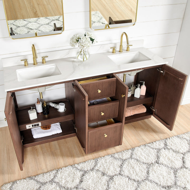 Vinnova 706972-AD-BK Oza 72" Free-standing Double Bath Vanity in Aged Dark Brown Oak