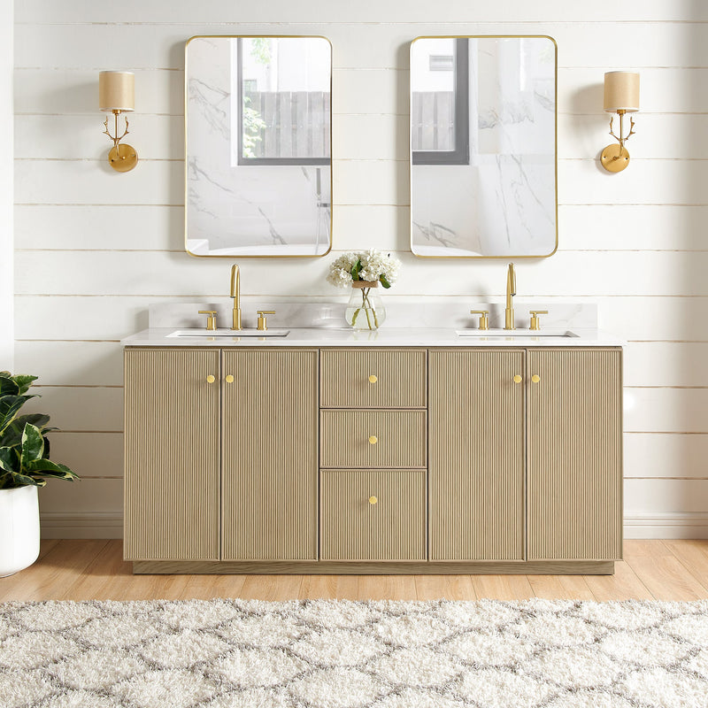 Vinnova 706972-AN-BK Oza 72" Free-standing Double Bath Vanity in Aged Natural Oak