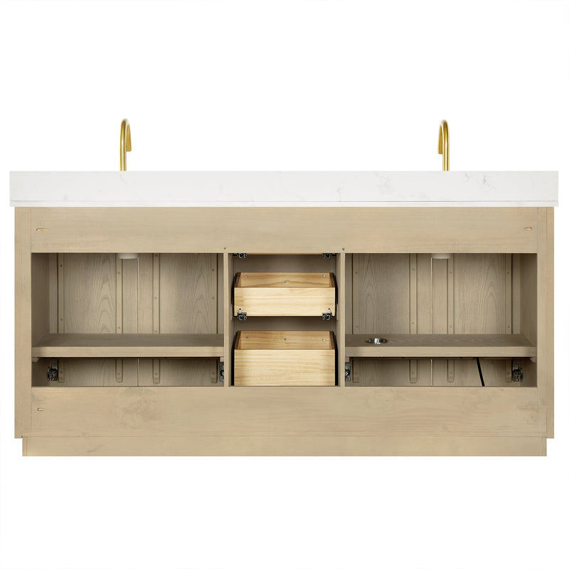 Vinnova 706972-AN-BK Oza 72" Free-standing Double Bath Vanity in Aged Natural Oak