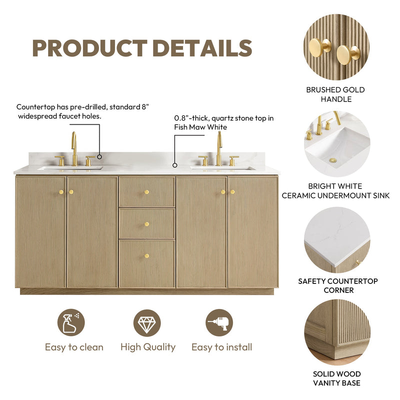 Vinnova 706972-AN-BK Oza 72" Free-standing Double Bath Vanity in Aged Natural Oak