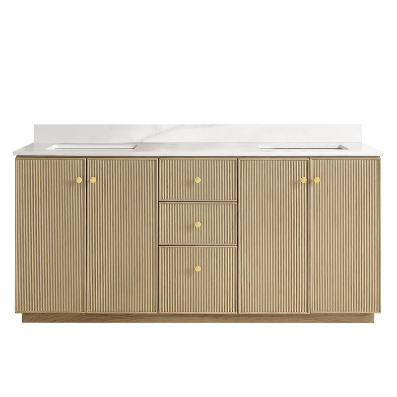 Vinnova 706972-AN-BK Oza 72" Free-standing Double Bath Vanity in Aged Natural Oak