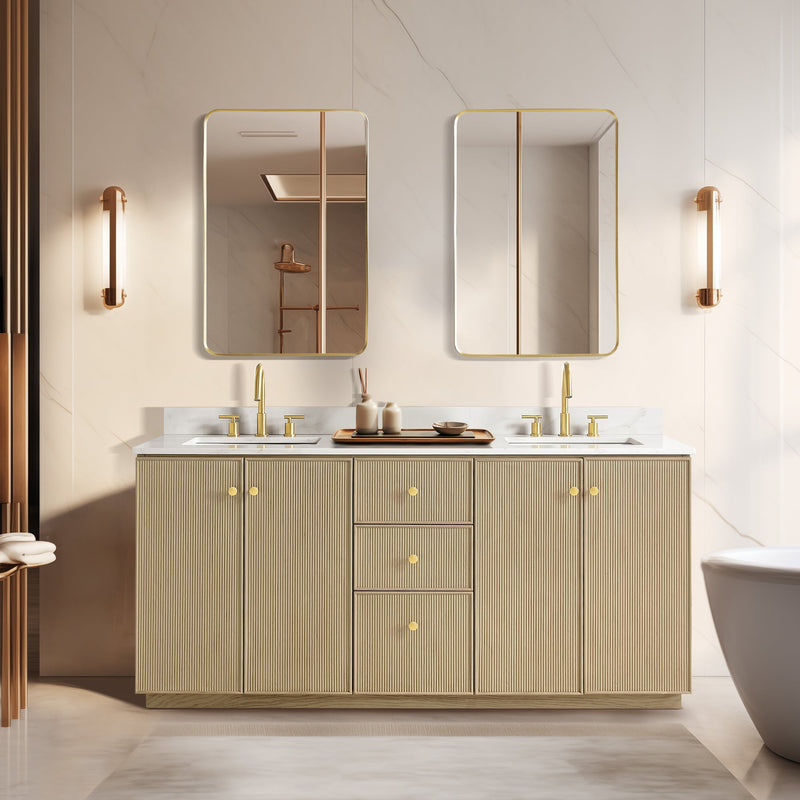 Vinnova 706972-AN-BK Oza 72" Free-standing Double Bath Vanity in Aged Natural Oak