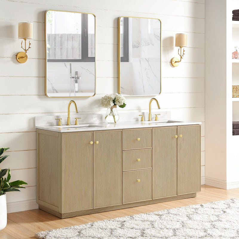 Vinnova 706972-AN-BK Oza 72" Free-standing Double Bath Vanity in Aged Natural Oak