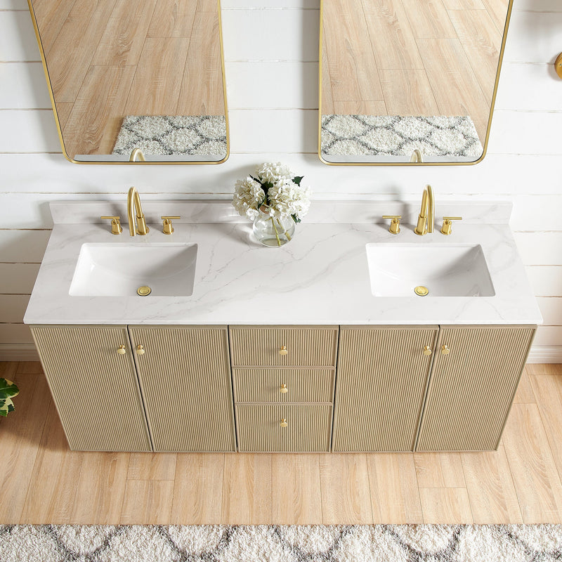 Vinnova 706972-AN-BK Oza 72" Free-standing Double Bath Vanity in Aged Natural Oak