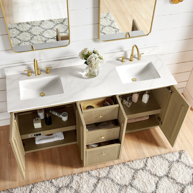 Vinnova 706972-AN-BK Oza 72" Free-standing Double Bath Vanity in Aged Natural Oak