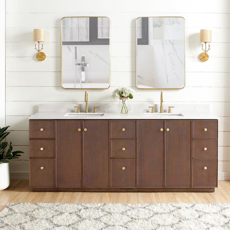 Vinnova 706984-AD-BK Oza 84" Free-standing Double Bath Vanity in Aged Dark Brown Oak