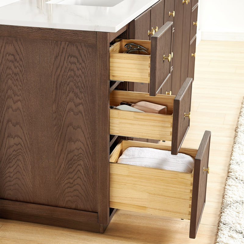 Vinnova 706984-AD-BK Oza 84" Free-standing Double Bath Vanity in Aged Dark Brown Oak