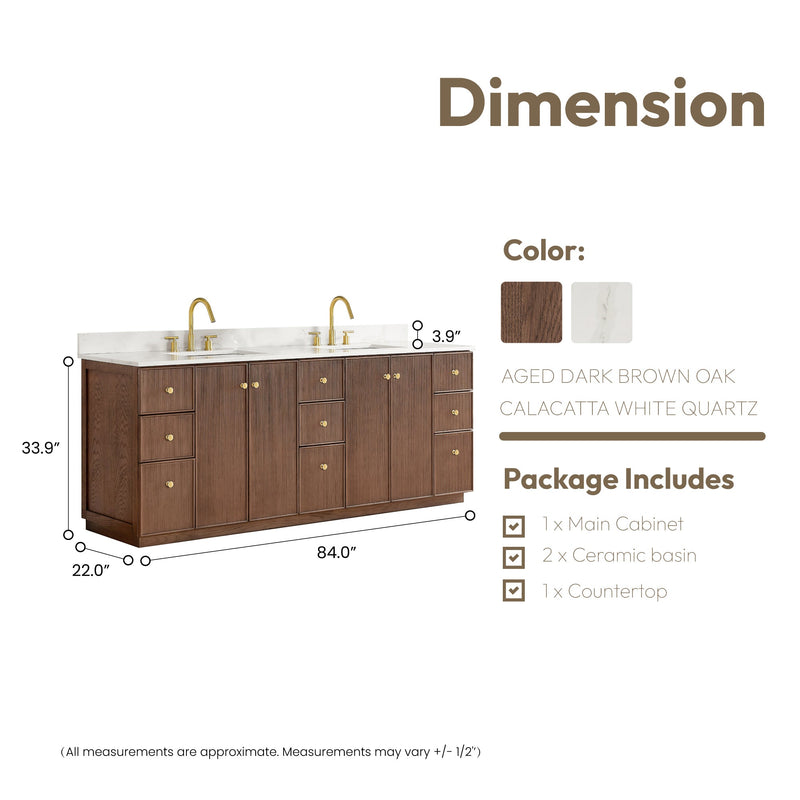 Vinnova 706984-AD-BK Oza 84" Free-standing Double Bath Vanity in Aged Dark Brown Oak