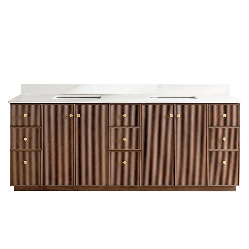 Vinnova 706984-AD-BK Oza 84" Free-standing Double Bath Vanity in Aged Dark Brown Oak