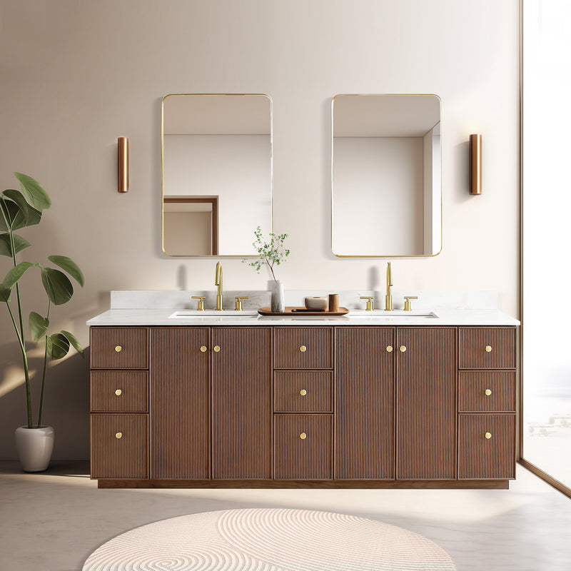 Vinnova 706984-AD-BK Oza 84" Free-standing Double Bath Vanity in Aged Dark Brown Oak