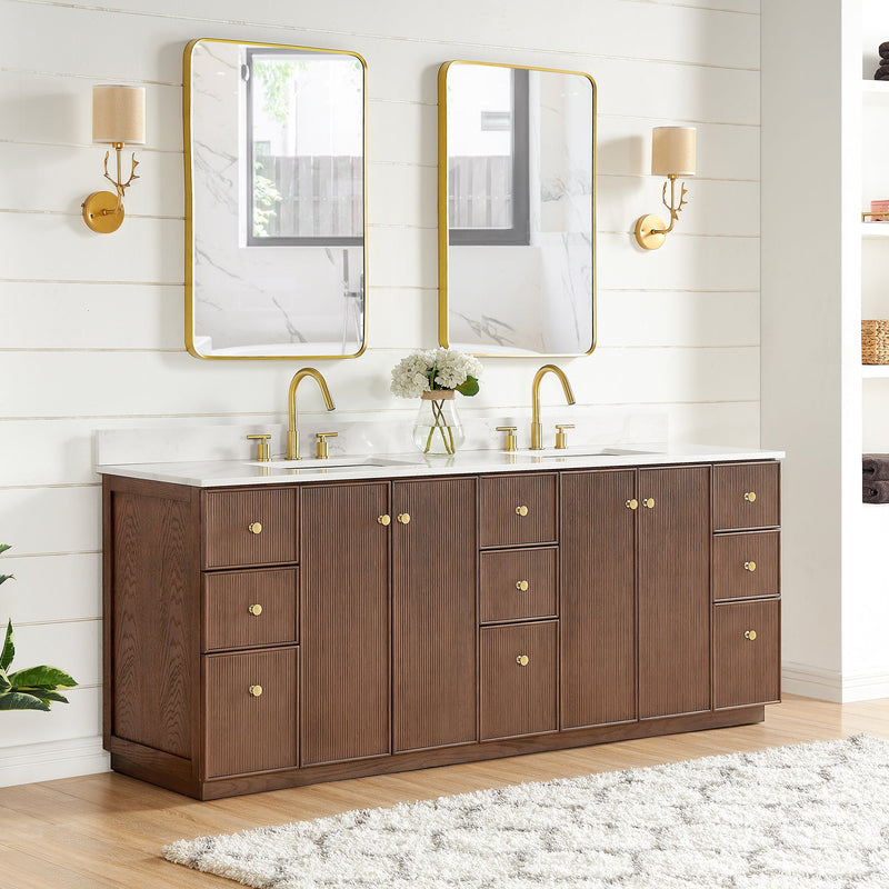 Vinnova 706984-AD-BK Oza 84" Free-standing Double Bath Vanity in Aged Dark Brown Oak